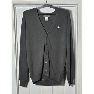 Lacoste Izod Wool Charcoal Grey Grunge 90s Knit Cardigan Sweater Size 5 Medium